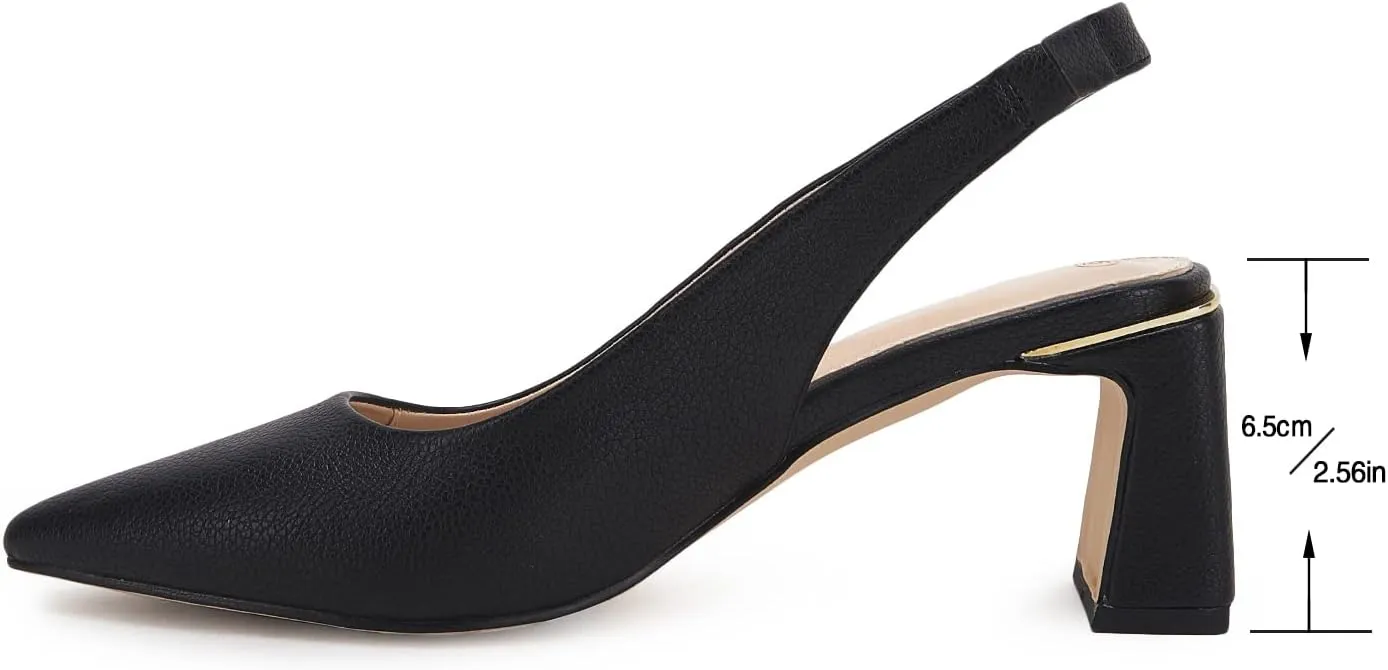 Jeimpoey Womens Slingback Chunky Heels Point-toe Pump Shoes Block Heel Summer Sandals Low-heel Party Shoes