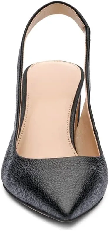 Jeimpoey Womens Slingback Chunky Heels Point-toe Pump Shoes Block Heel Summer Sandals Low-heel Party Shoes