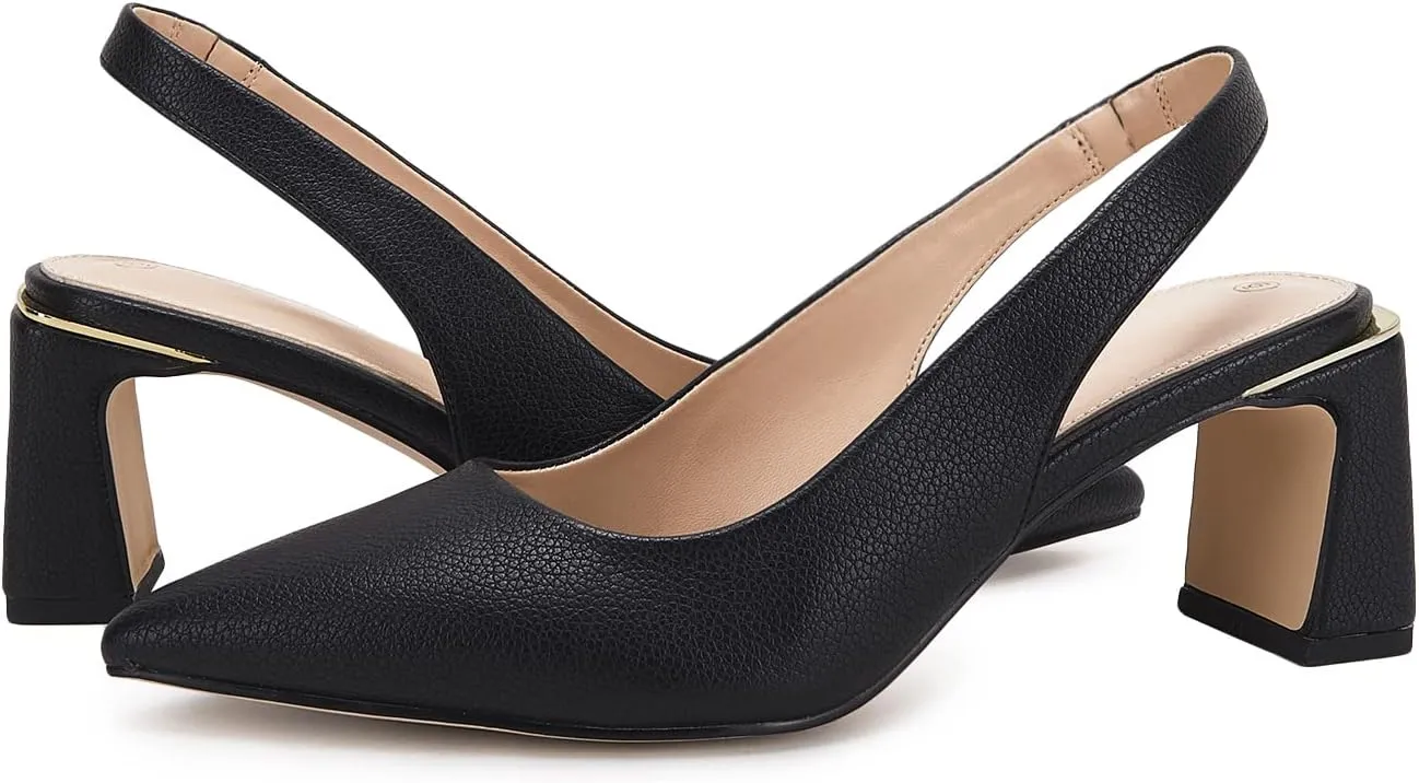 Jeimpoey Womens Slingback Chunky Heels Point-toe Pump Shoes Block Heel Summer Sandals Low-heel Party Shoes