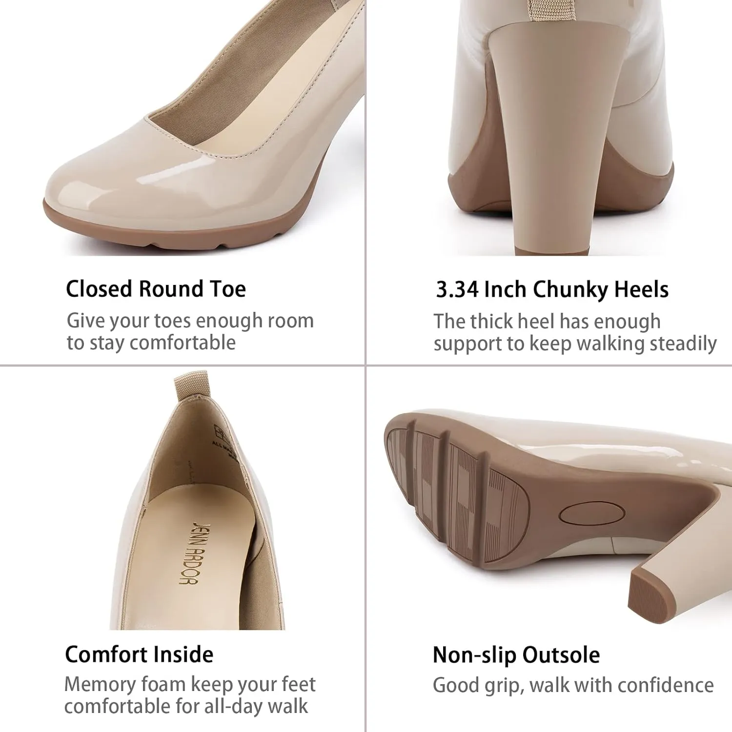 JENN ARDOR Women's Pumps Chunky Heels Platform Shoes Comfort Round Closed Toe Block Heel Pumps Dress High Heeled Office Shoes for Ladies More Than 3 inch Heel