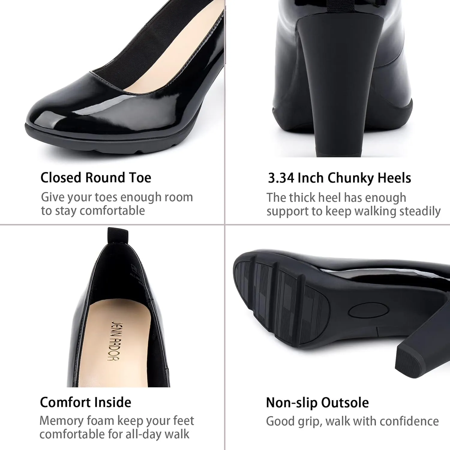 JENN ARDOR Women's Pumps Chunky Heels Platform Shoes Comfort Round Closed Toe Block Heel Pumps Dress High Heeled Office Shoes for Ladies More Than 3 inch Heel