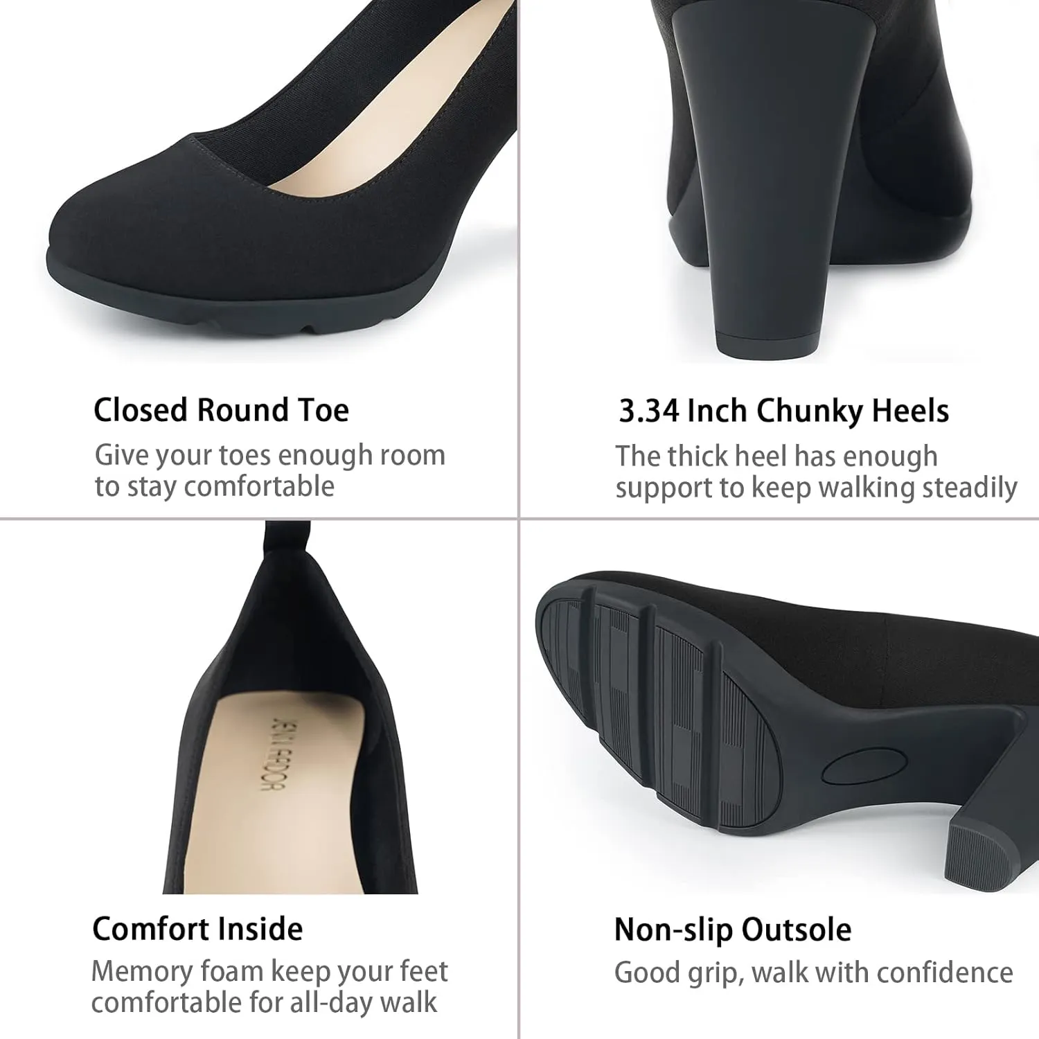 JENN ARDOR Women's Pumps Chunky Heels Platform Shoes Comfort Round Closed Toe Block Heel Pumps Dress High Heeled Office Shoes for Ladies More Than 3 inch Heel