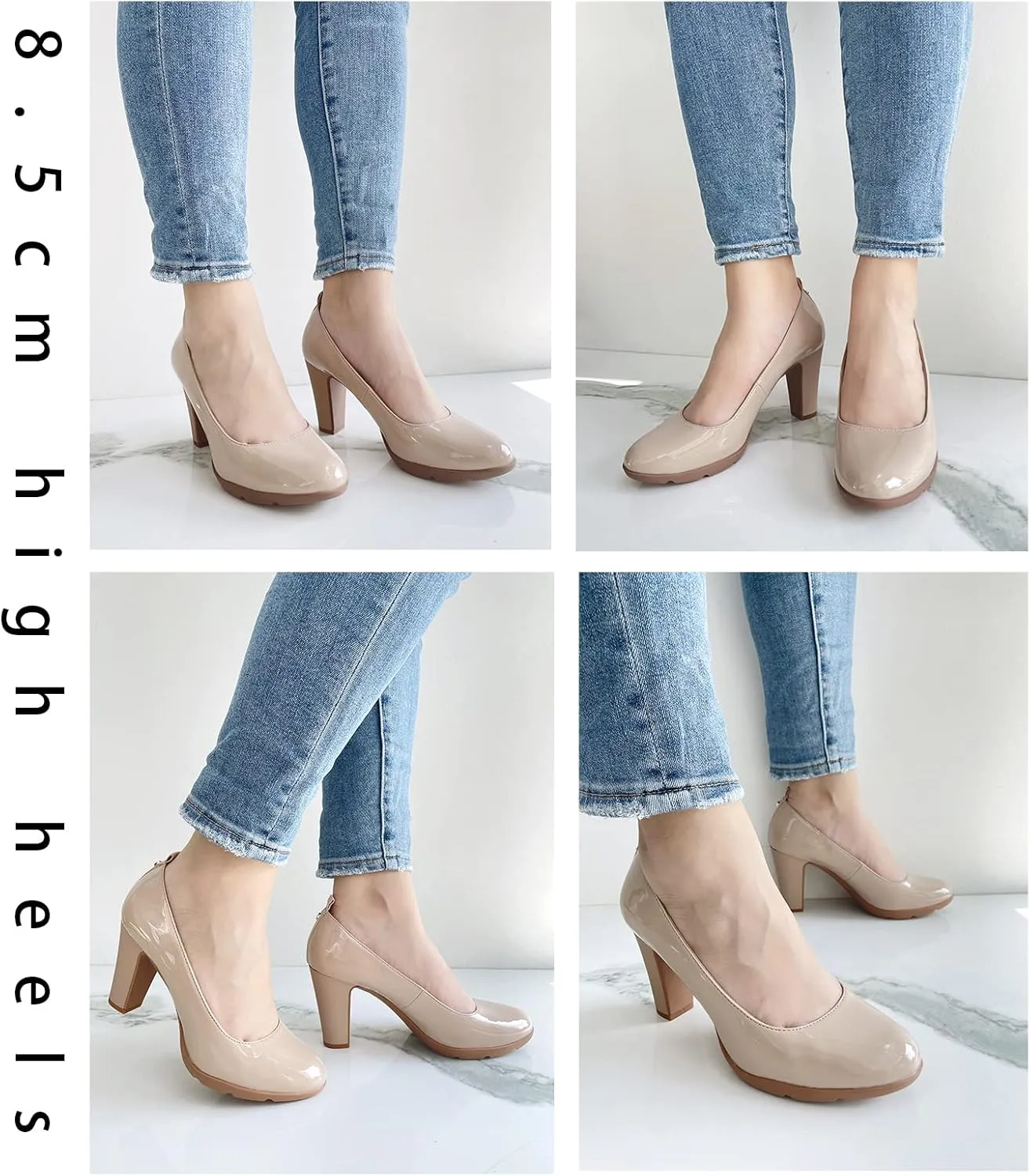 JENN ARDOR Women's Pumps Chunky Heels Platform Shoes Comfort Round Closed Toe Block Heel Pumps Dress High Heeled Office Shoes for Ladies More Than 3 inch Heel