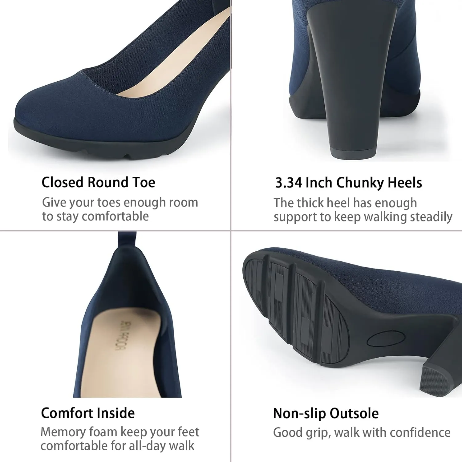 JENN ARDOR Women's Pumps Chunky Heels Platform Shoes Comfort Round Closed Toe Block Heel Pumps Dress High Heeled Office Shoes for Ladies More Than 3 inch Heel