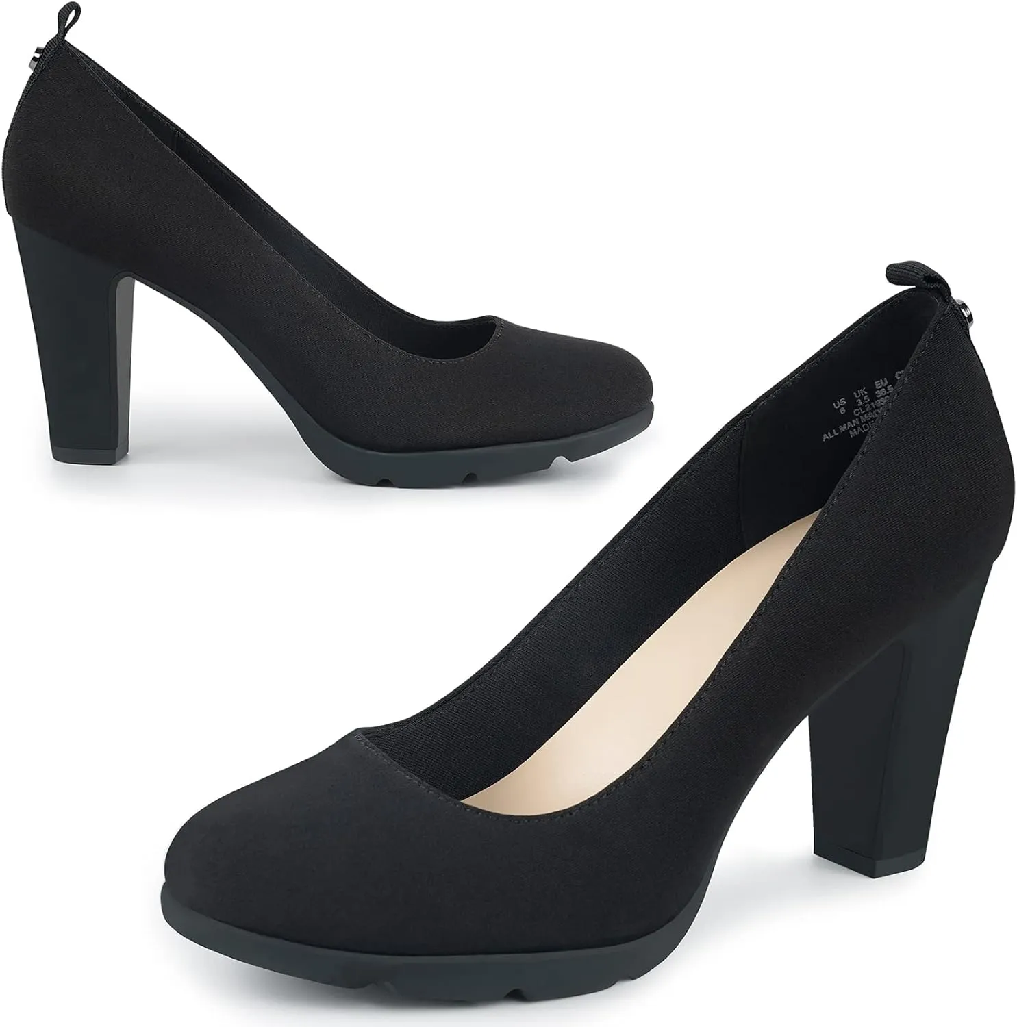 JENN ARDOR Women's Pumps Chunky Heels Platform Shoes Comfort Round Closed Toe Block Heel Pumps Dress High Heeled Office Shoes for Ladies More Than 3 inch Heel