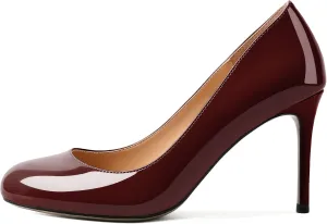 Joseywade Womens High Stilettos Heels Round Toe Pumps Slip-on Closed Toe 3.5 Inch Dress Shoes