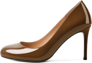 Joseywade Womens High Stilettos Heels Round Toe Pumps Slip-on Closed Toe 3.5 Inch Dress Shoes