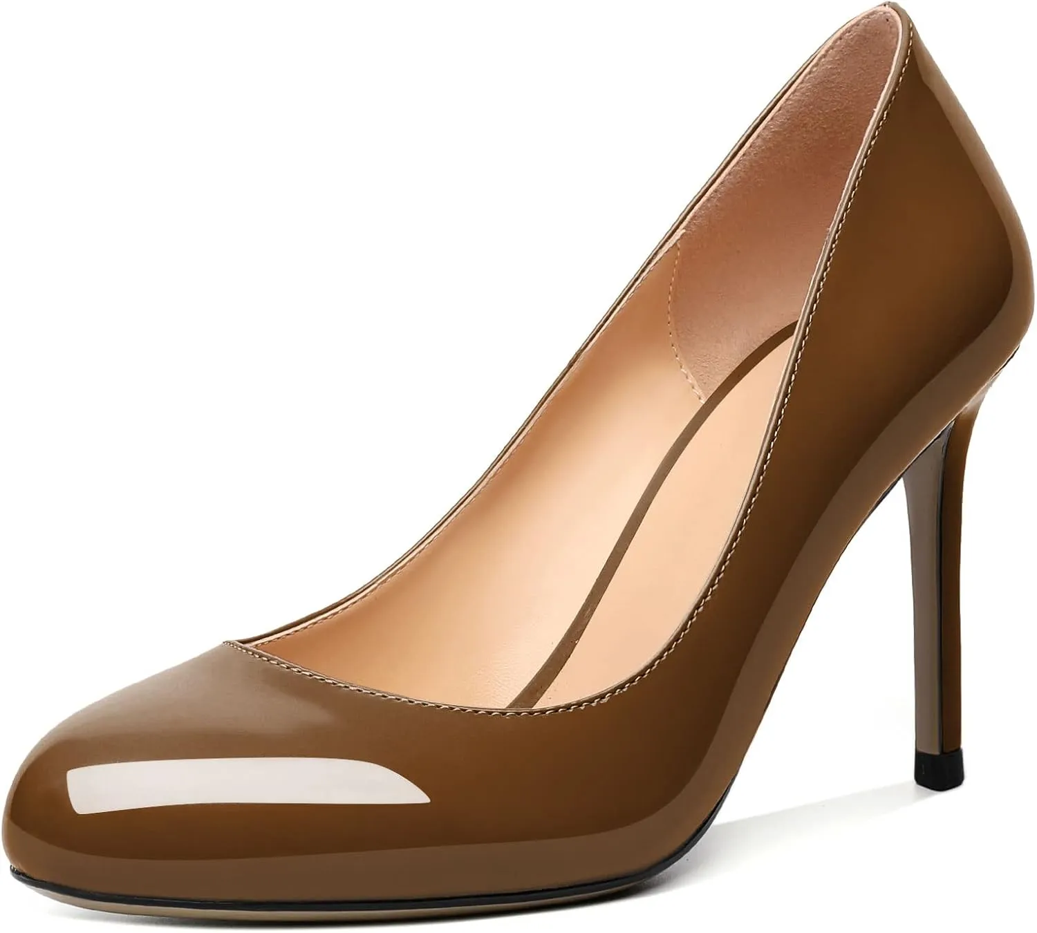 Joseywade Womens High Stilettos Heels Round Toe Pumps Slip-on Closed Toe 3.5 Inch Dress Shoes
