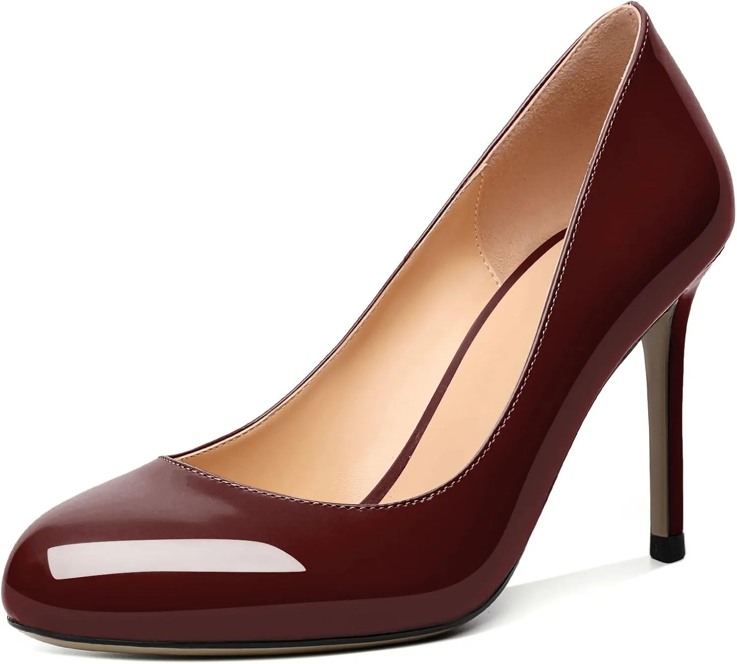 Joseywade Womens High Stilettos Heels Round Toe Pumps Slip-on Closed Toe 3.5 Inch Dress Shoes