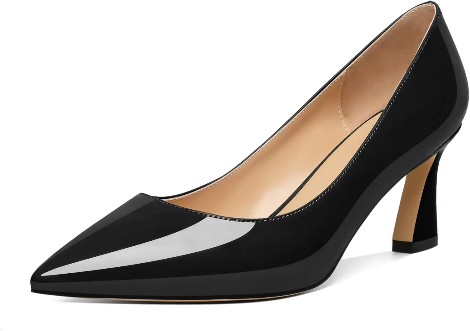 Joseywade Women's Low Heel Pumps 2.5 Inch Closed Pointed Toe Kitten Heel Slip On Business Leather Flare Heel Dressy Shoes