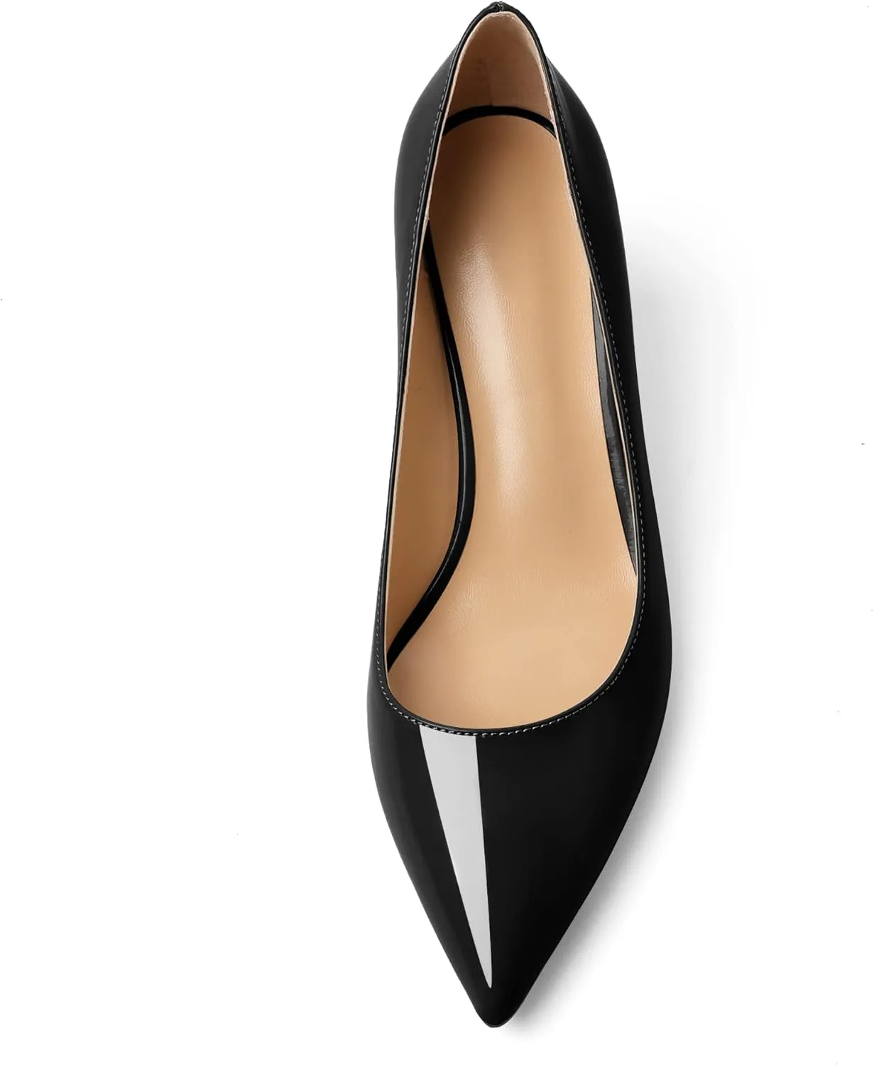Joseywade Women's Low Heel Pumps 2.5 Inch Closed Pointed Toe Kitten Heel Slip On Business Leather Flare Heel Dressy Shoes