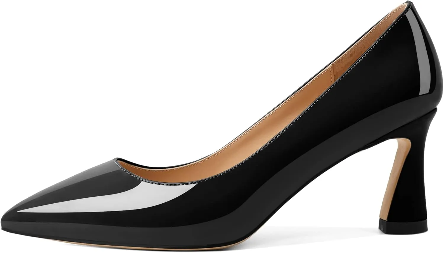 Joseywade Women's Low Heel Pumps 2.5 Inch Closed Pointed Toe Kitten Heel Slip On Business Leather Flare Heel Dressy Shoes