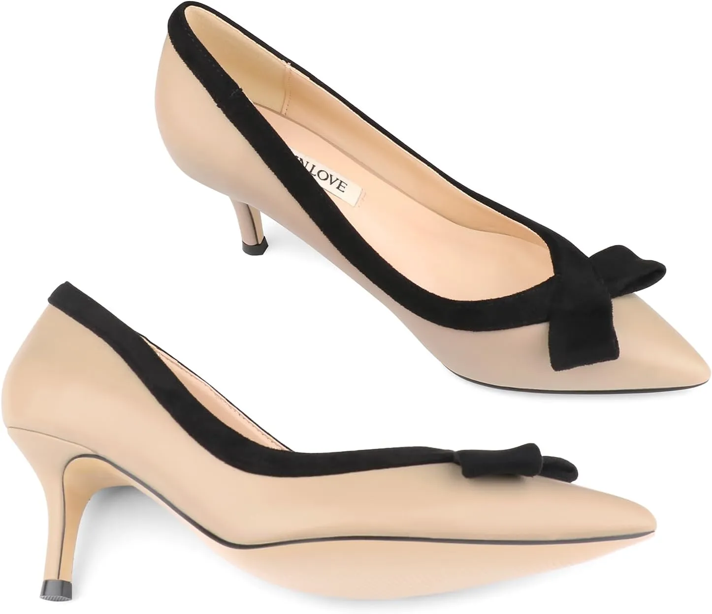 JOY IN LOVE Kitten Heel Pumps for Women Pointy Toe Bowknot Dress Pumps