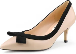 JOY IN LOVE Kitten Heel Pumps for Women Pointy Toe Bowknot Dress Pumps