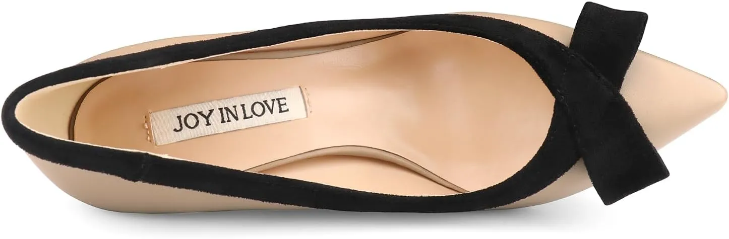 JOY IN LOVE Kitten Heel Pumps for Women Pointy Toe Bowknot Dress Pumps