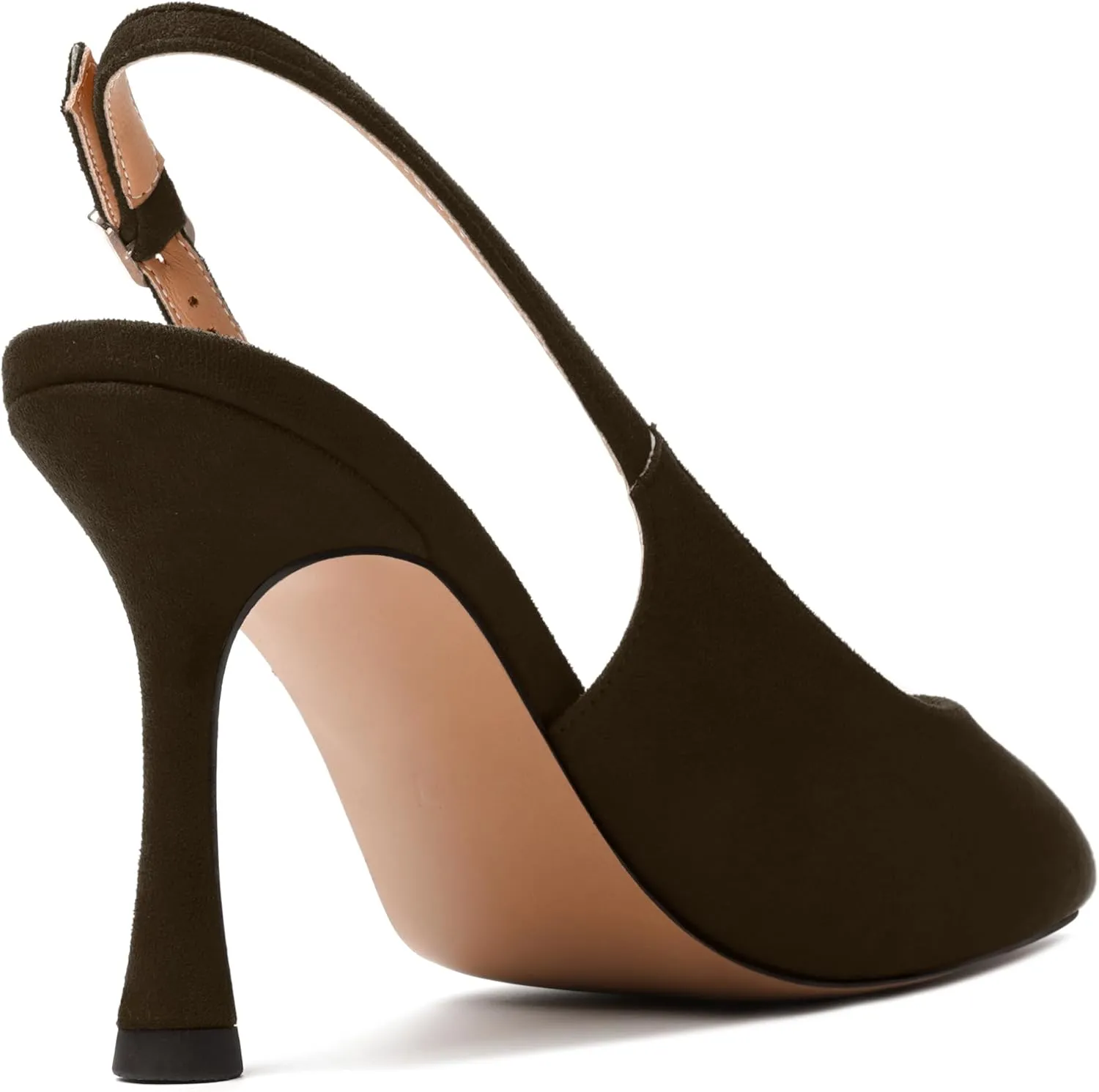 JUSTDANNI Womens Slingback Suede Pointed Toe Wedding Dress Buckle Comfortable Stiletto High Heel Pumps Shoes 3.3 Inch