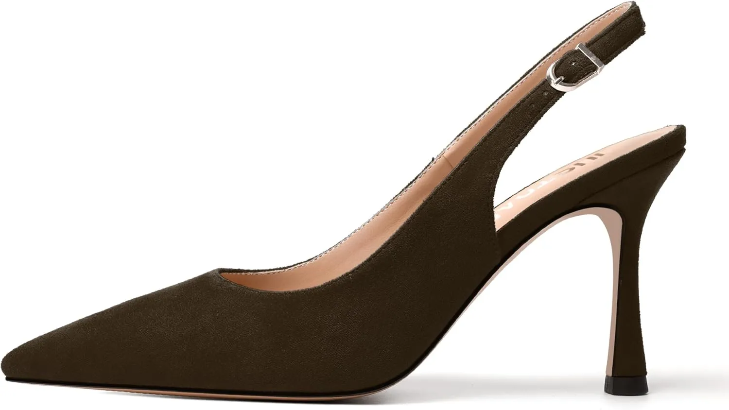 JUSTDANNI Womens Slingback Suede Pointed Toe Wedding Dress Buckle Comfortable Stiletto High Heel Pumps Shoes 3.3 Inch