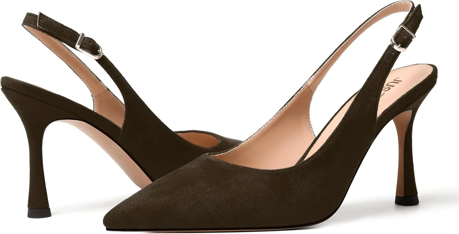 JUSTDANNI Womens Slingback Suede Pointed Toe Wedding Dress Buckle Comfortable Stiletto High Heel Pumps Shoes 3.3 Inch
