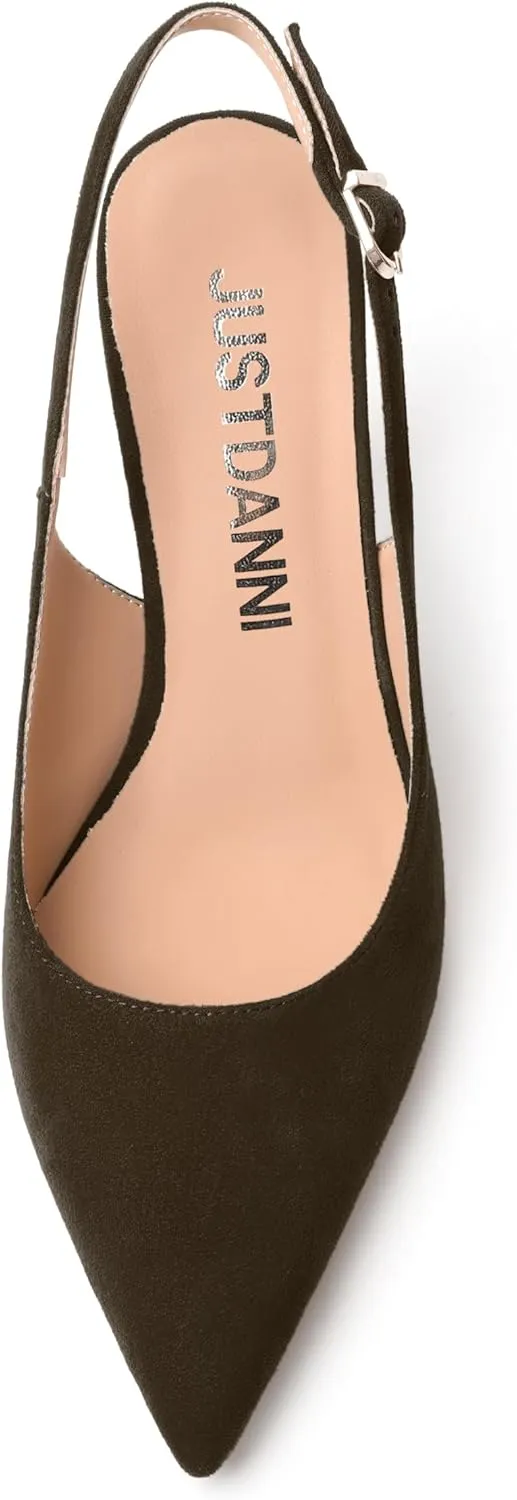 JUSTDANNI Womens Slingback Suede Pointed Toe Wedding Dress Buckle Comfortable Stiletto High Heel Pumps Shoes 3.3 Inch