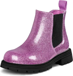 K KomForme Girls Glitter Ankle Boots Side Zipper Chelsea Booties Lug Sole (Toddler/Little Kids/Big Kids)