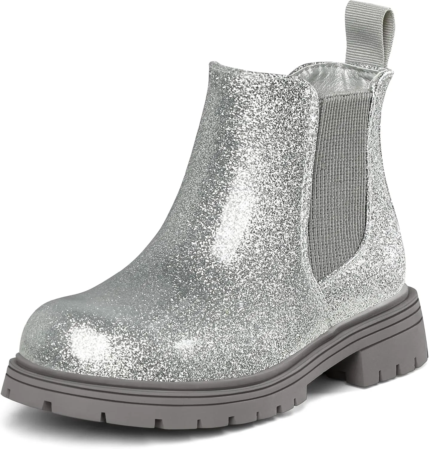 K KomForme Girls Glitter Ankle Boots Side Zipper Chelsea Booties Lug Sole (Toddler/Little Kids/Big Kids)