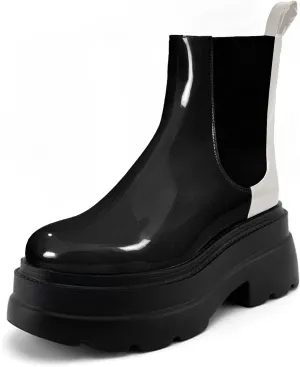 KaroNairy Women's Chelsea Boots Platform Ankle Booties Lug Sole Slip-On Short Boot Round Toe Boots