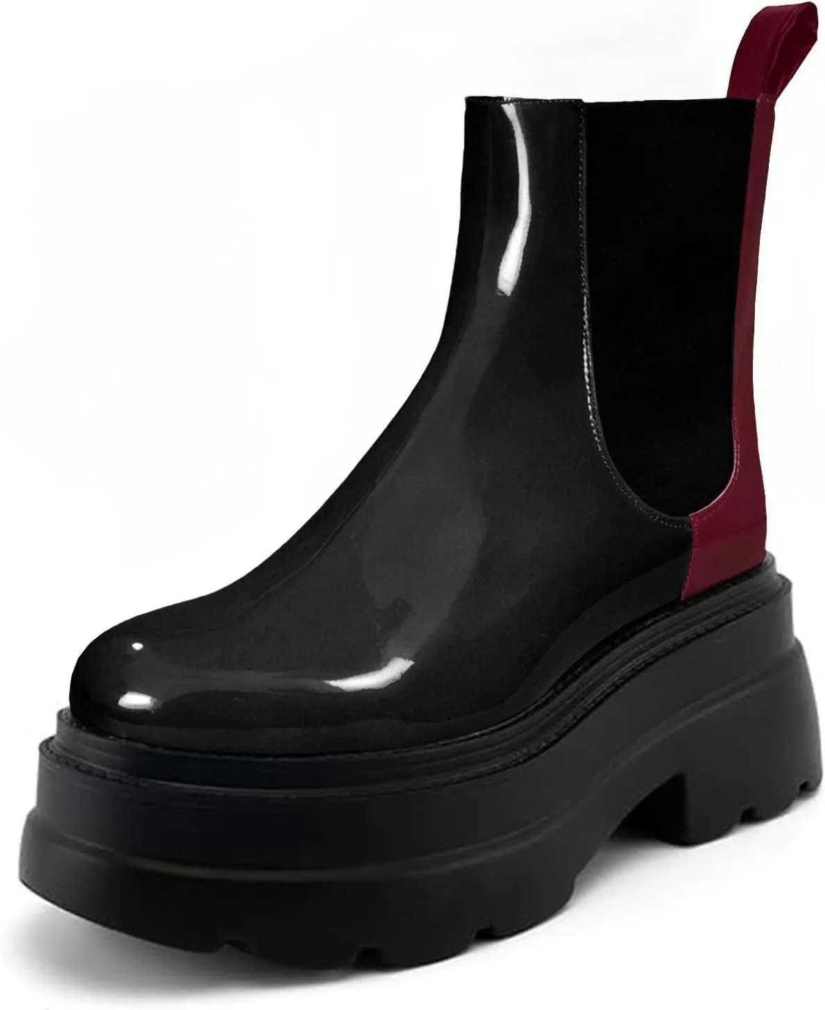 KaroNairy Women's Chelsea Boots Platform Ankle Booties Lug Sole Slip-On Short Boot Round Toe Boots
