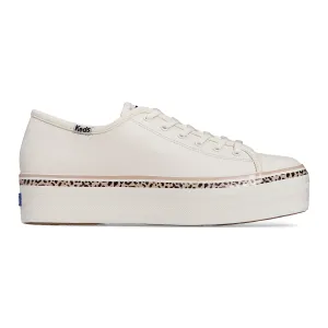 Keds Triple Up Leather Leopard Stripe - White/Tan