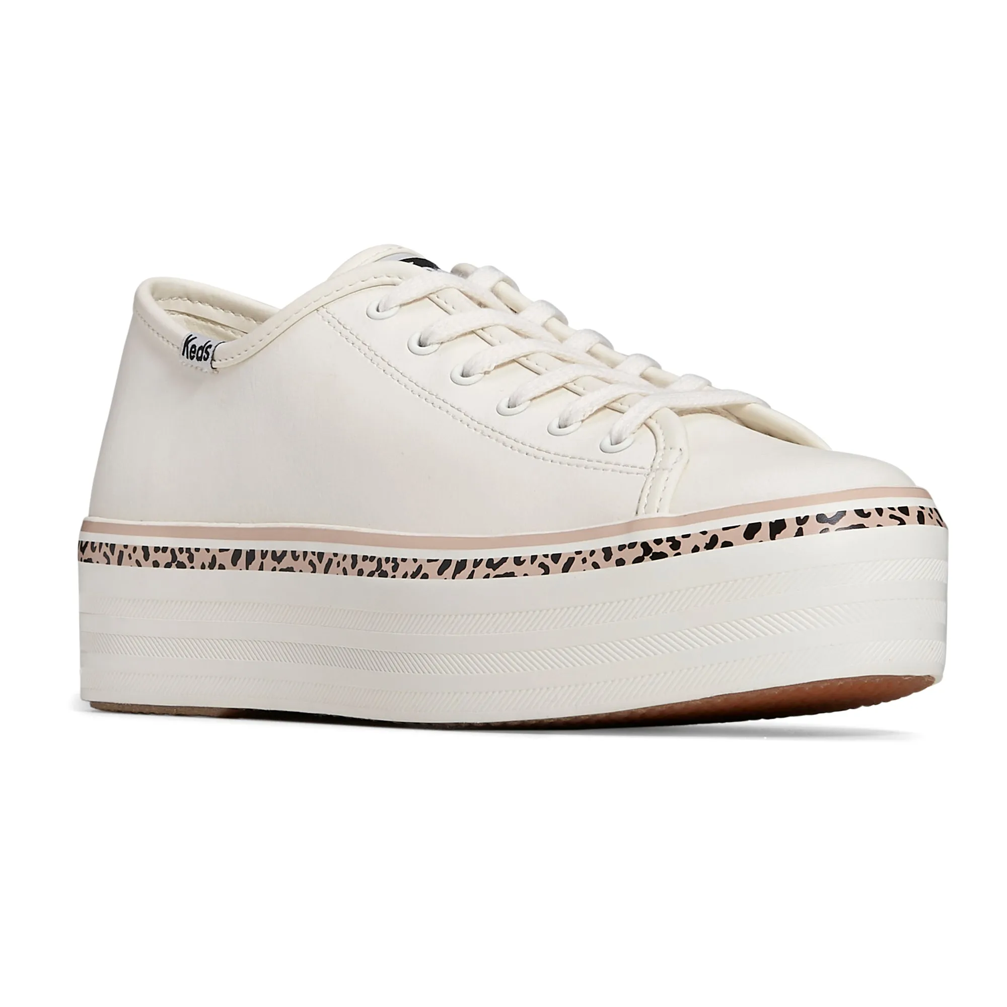 Keds Triple Up Leather Leopard Stripe - White/Tan