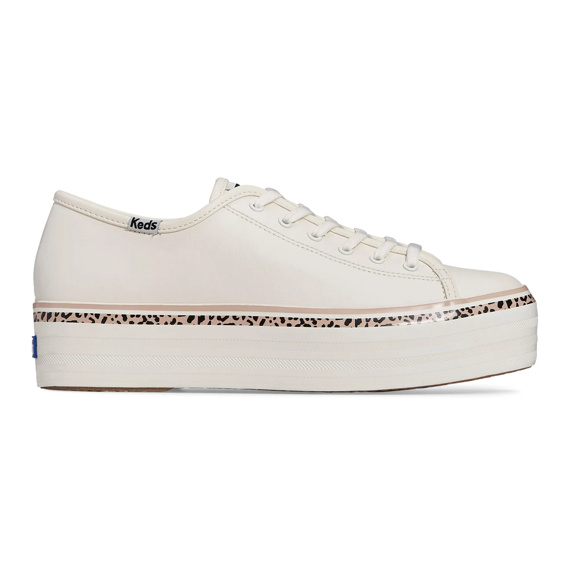 Keds Triple Up Leather Leopard Stripe - White/Tan