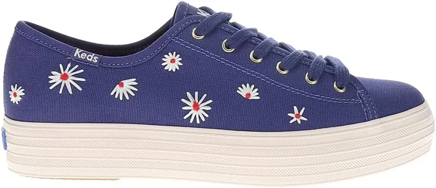 Keds Womens Triple Kick Canvas Daisy Embroidery Lace Up Sneakers Shoes Casual - Blue