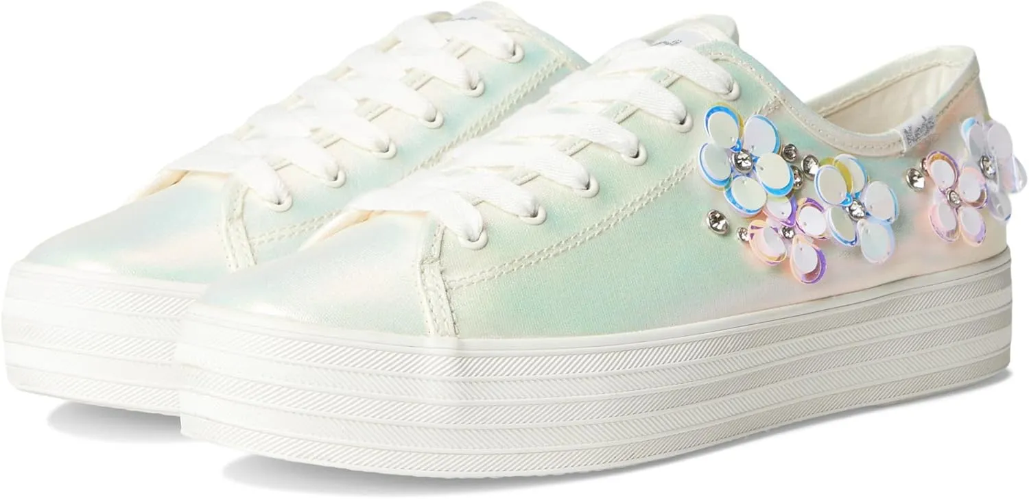 Keds Womens Triple Kick Canvas Daisy Embroidery Lace Up Sneakers Shoes Casual - Blue