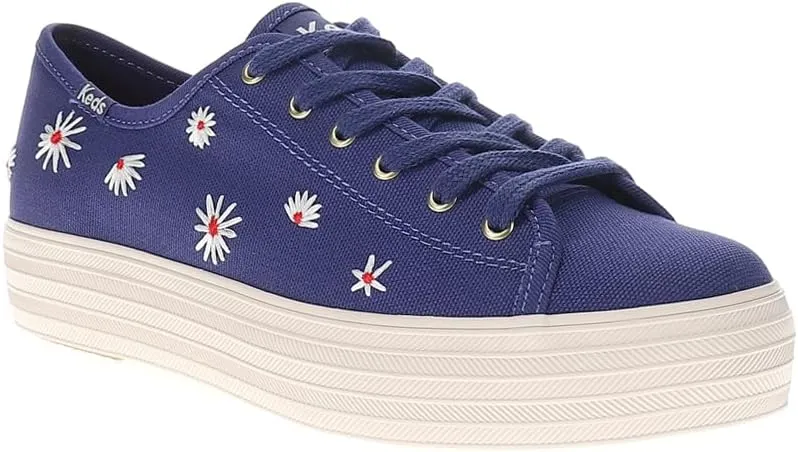 Keds Womens Triple Kick Canvas Daisy Embroidery Lace Up Sneakers Shoes Casual - Blue