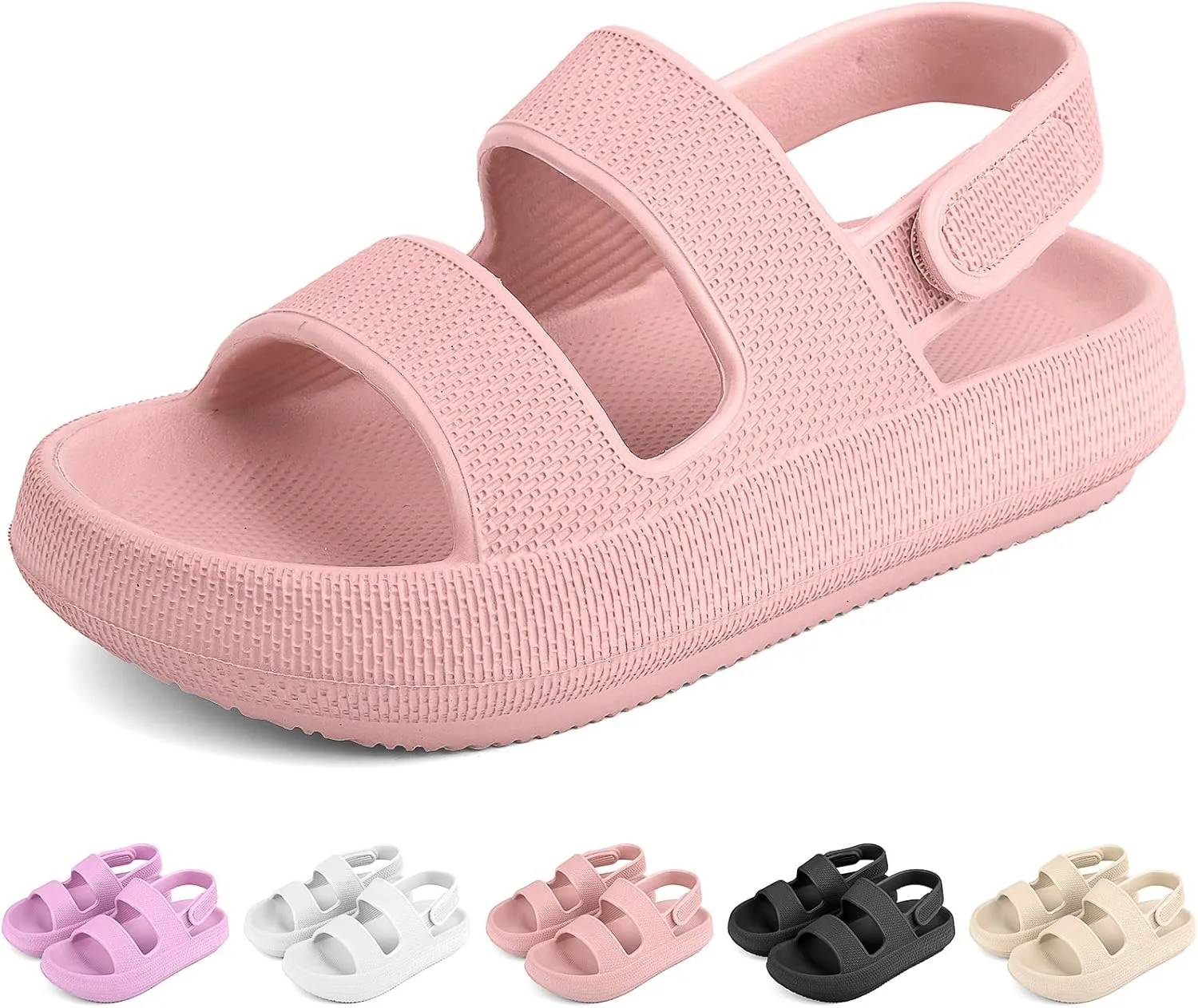 Kids Cloud Sandals Boys Girls Slip on Flat Slides Sandals EVA Summer Quick Drying Pillow Slipper With Hook Loop Back Strap
