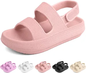 Kids Cloud Sandals Boys Girls Slip on Flat Slides Sandals EVA Summer Quick Drying Pillow Slipper With Hook Loop Back Strap