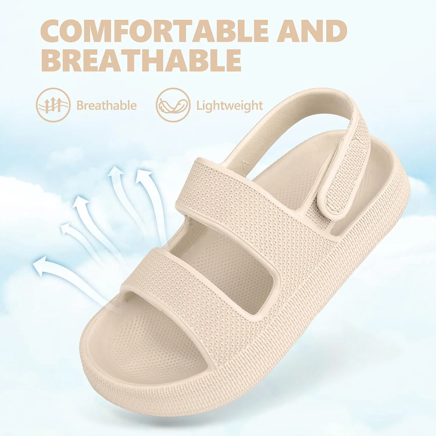 Kids Cloud Sandals Boys Girls Slip on Flat Slides Sandals EVA Summer Quick Drying Pillow Slipper With Hook Loop Back Strap