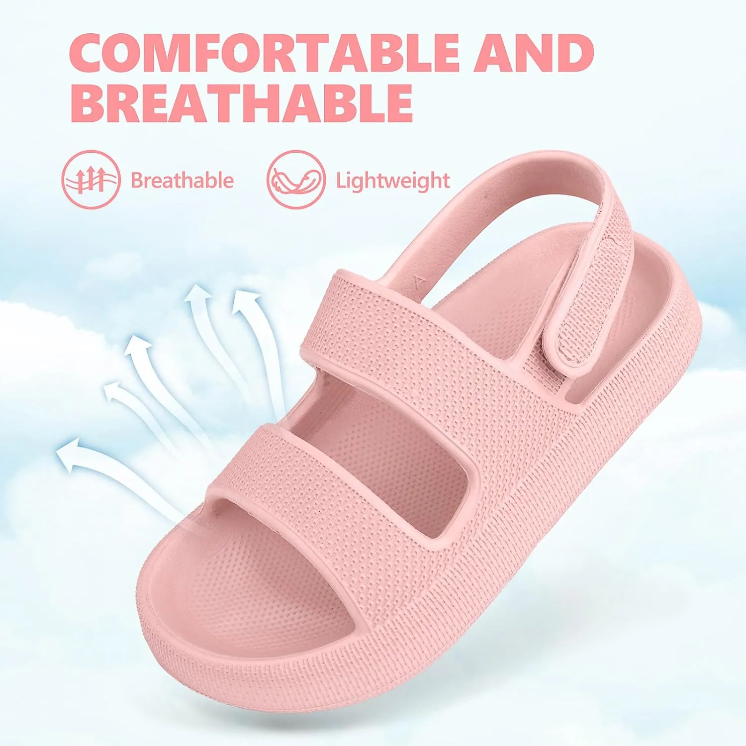 Kids Cloud Sandals Boys Girls Slip on Flat Slides Sandals EVA Summer Quick Drying Pillow Slipper With Hook Loop Back Strap
