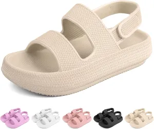 Kids Cloud Sandals Boys Girls Slip on Flat Slides Sandals EVA Summer Quick Drying Pillow Slipper With Hook Loop Back Strap