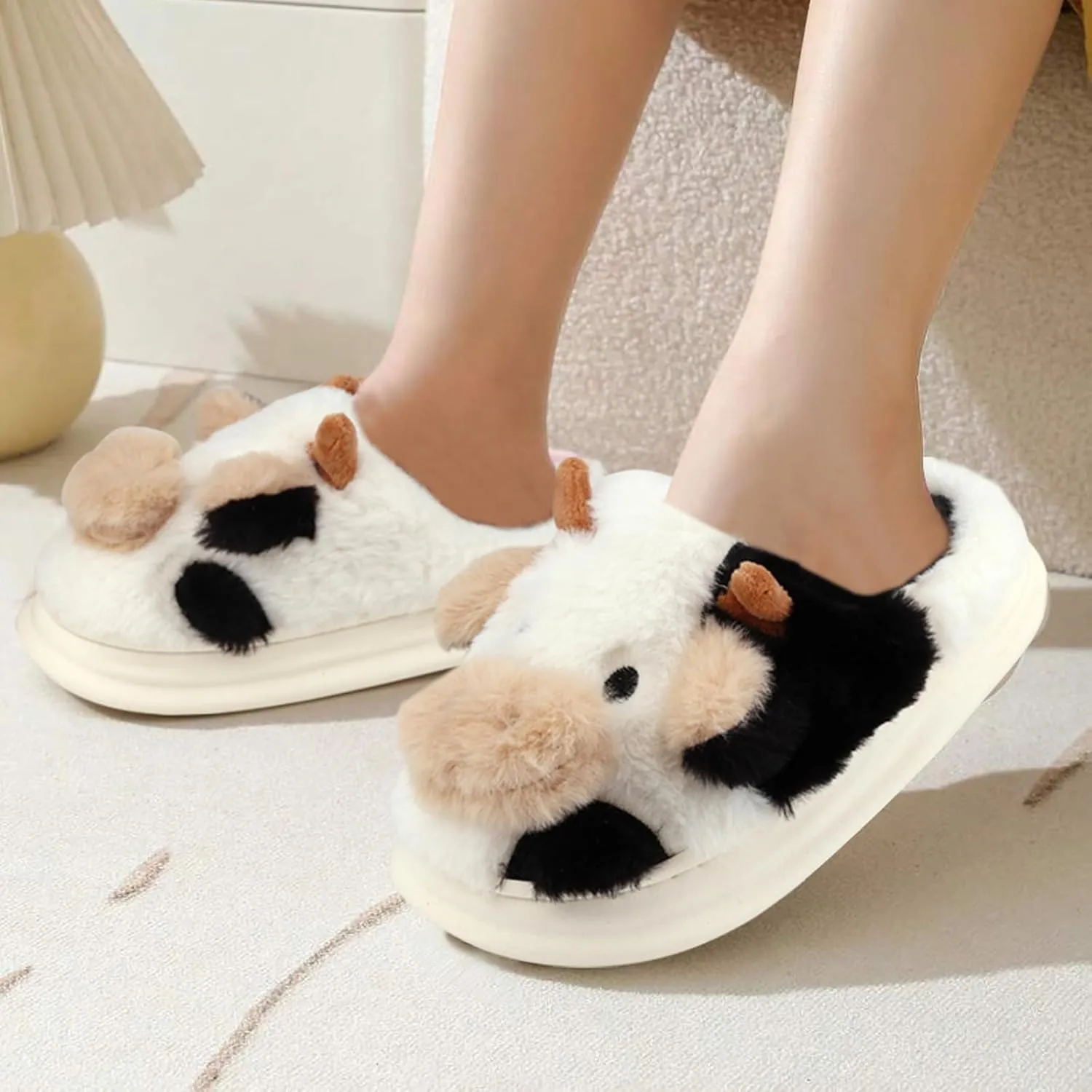 Kids Cow Slippers - Toddler Boys & Girls Soft Plush Animal Slippers - Winter Comfy Warm Fuzzy Memory Foam Non-slip Indoor/Outdoor Shoes