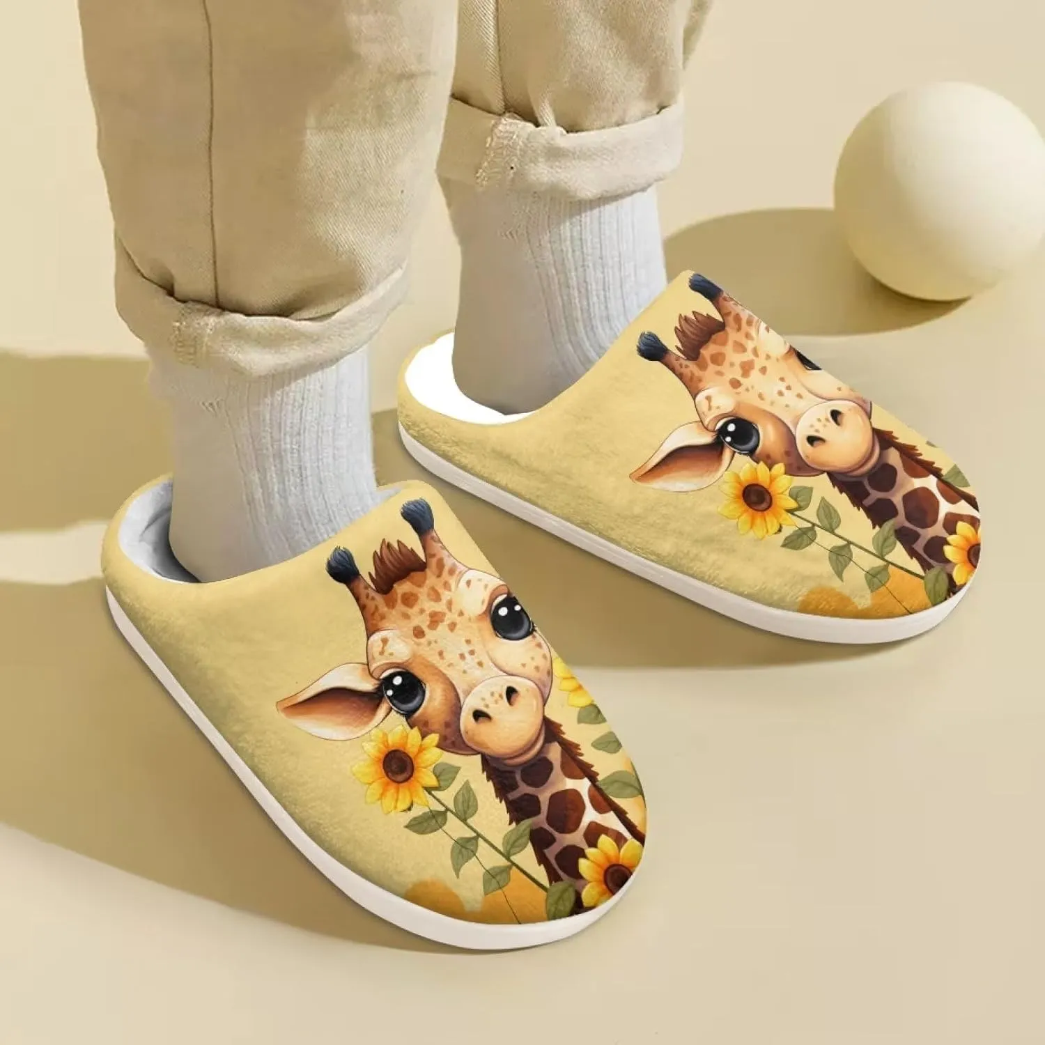 Kids House Slippers Size 9-14.5 Cute Slippers for Teen Girls Soft Plush Warm Bedroom Shoes White Sole