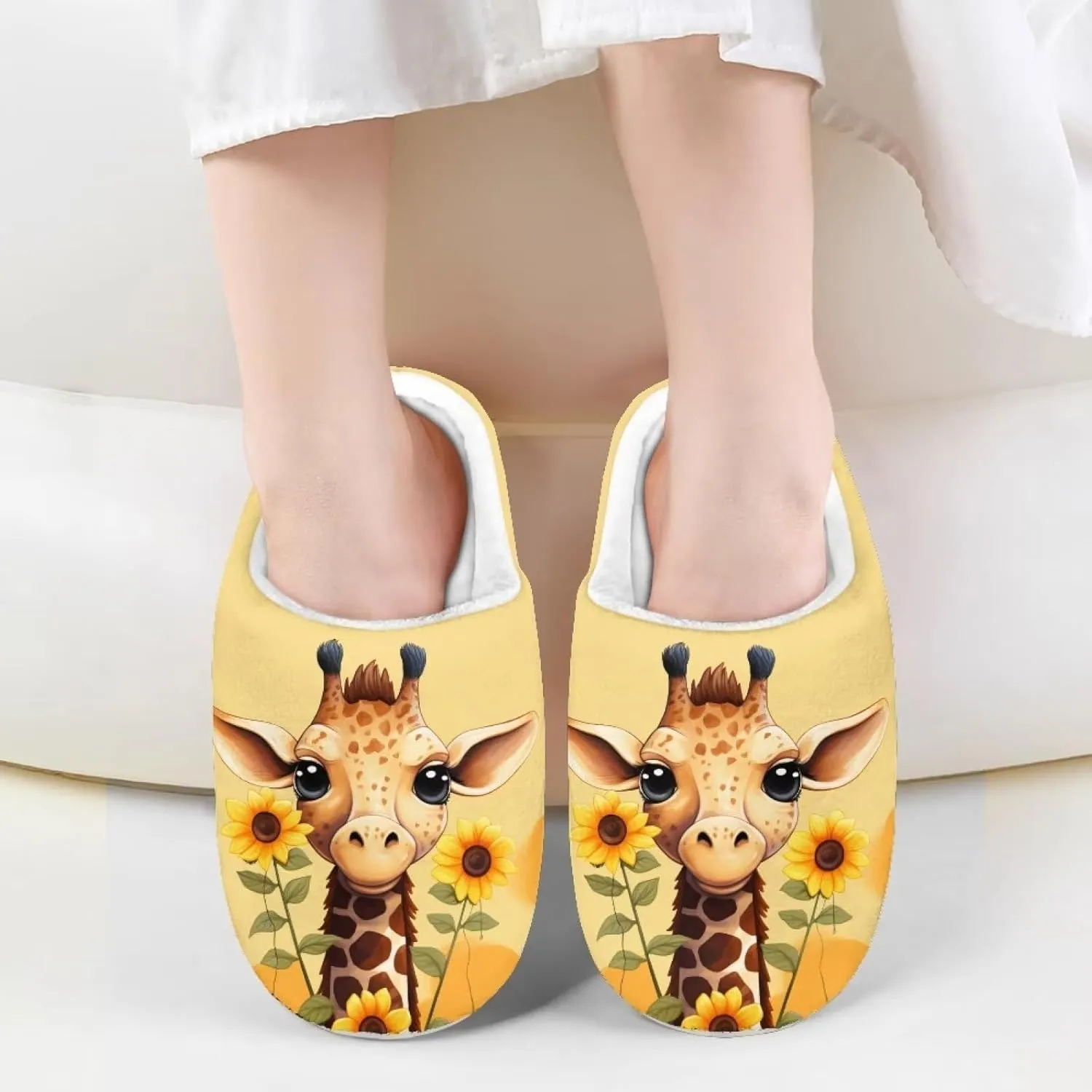 Kids House Slippers Size 9-14.5 Cute Slippers for Teen Girls Soft Plush Warm Bedroom Shoes White Sole