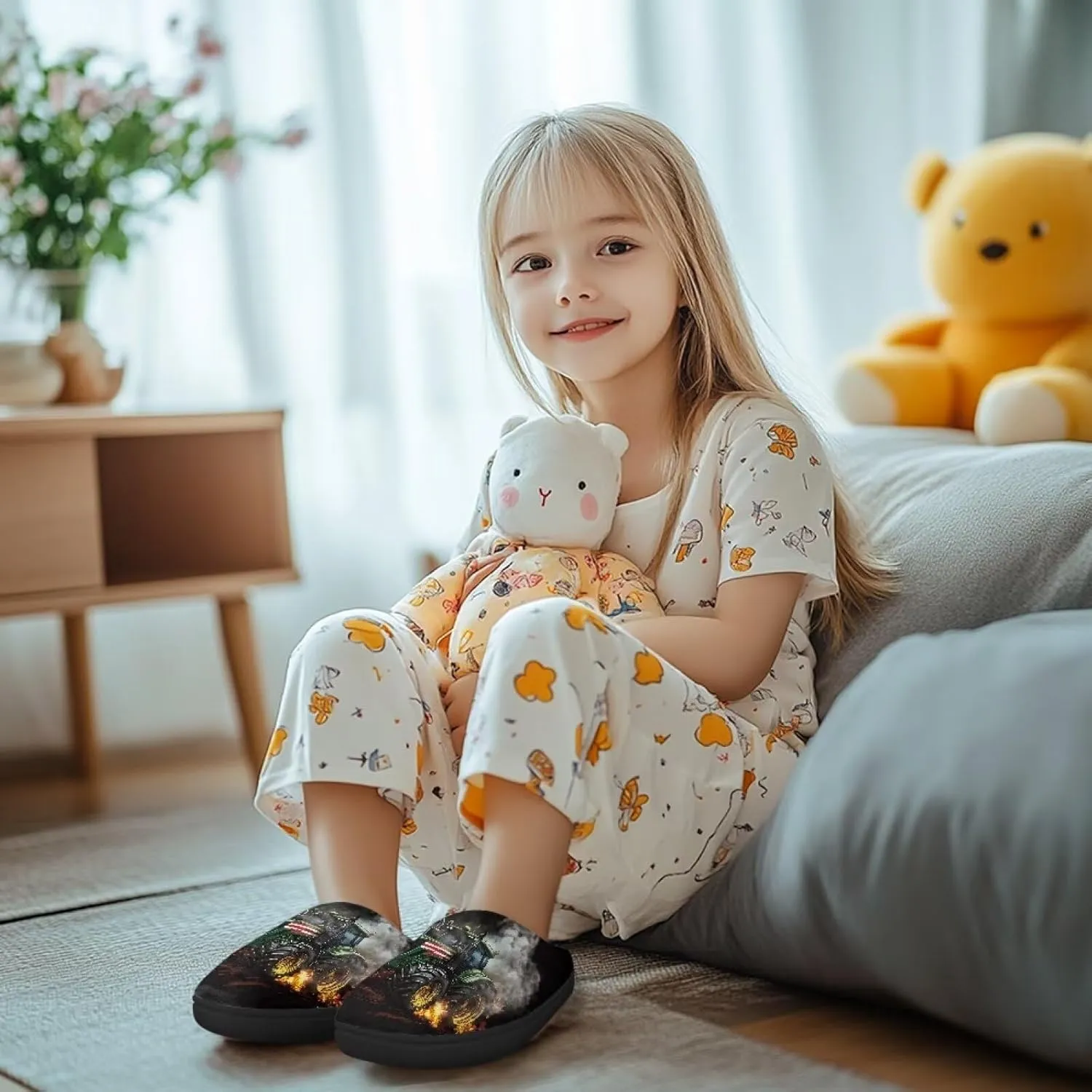 Kids Slippers for Boys, Warm Soft Fluffy Slippers for Winter, Slip On Scuff Slippers for Bedroom