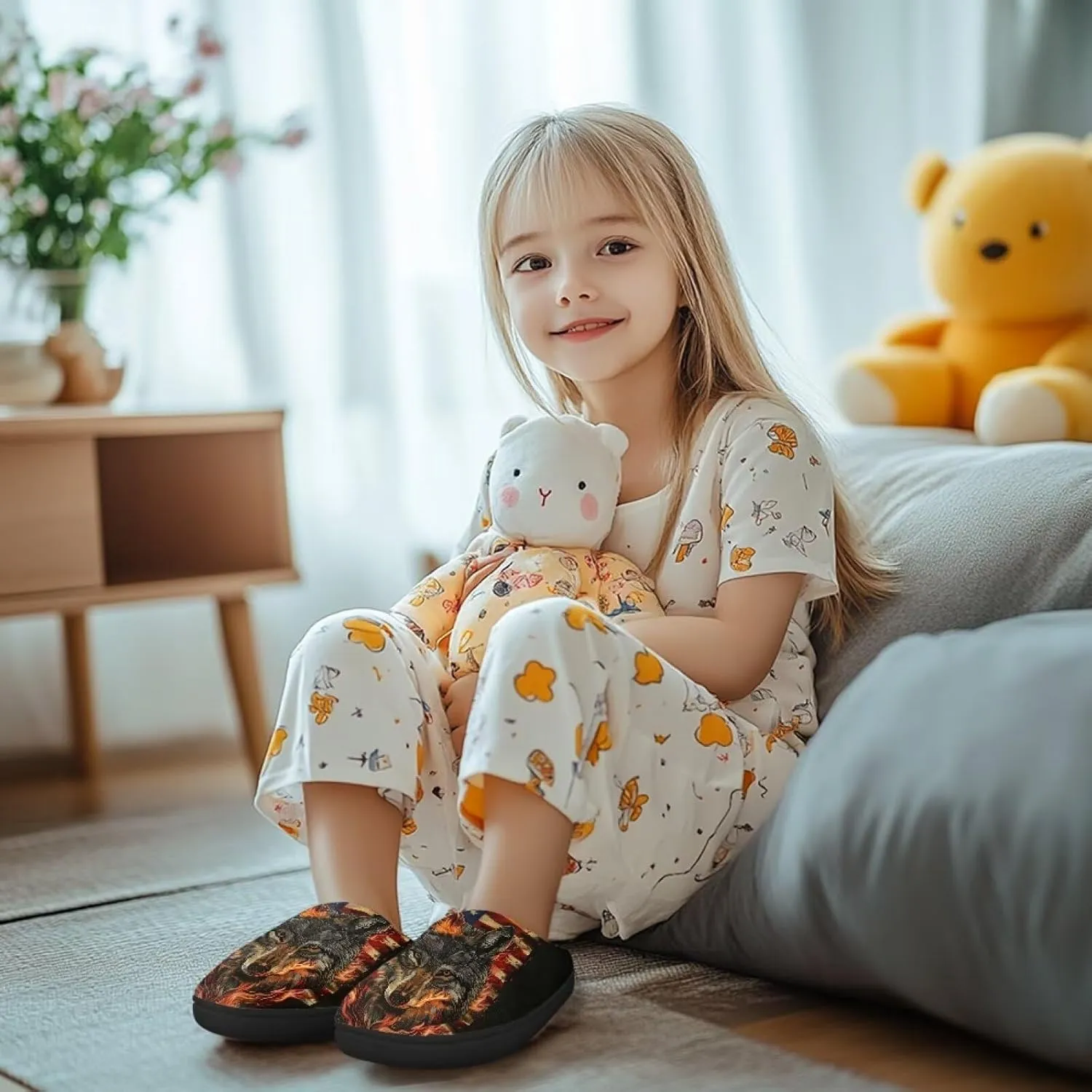 Kids Slippers for Boys, Warm Soft Fluffy Slippers for Winter, Slip On Scuff Slippers for Bedroom