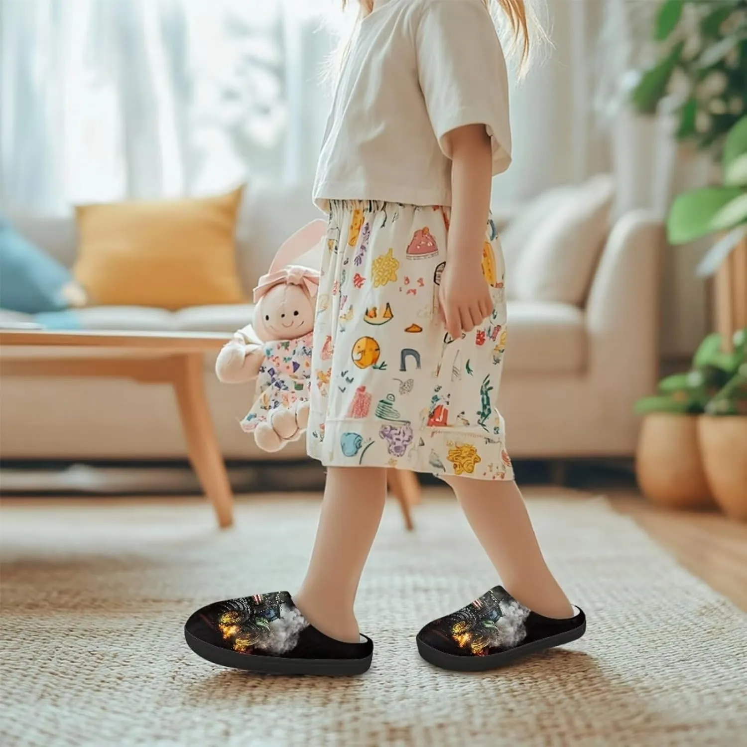 Kids Slippers for Boys, Warm Soft Fluffy Slippers for Winter, Slip On Scuff Slippers for Bedroom