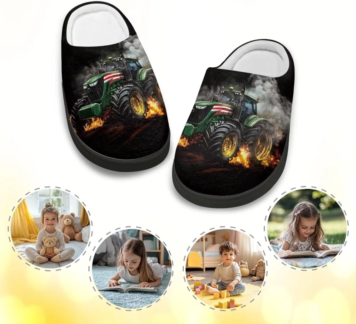 Kids Slippers for Boys, Warm Soft Fluffy Slippers for Winter, Slip On Scuff Slippers for Bedroom