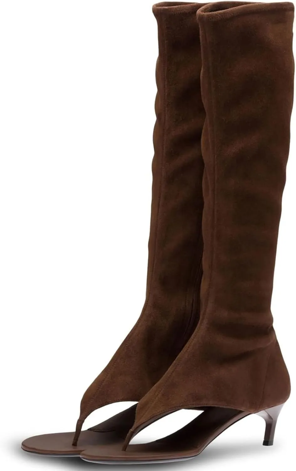 Kluolandi Women's Thong Style Open Toe Knee High Boots with Zipper Stretch Kitten Low Heel Tall Sandal Boots