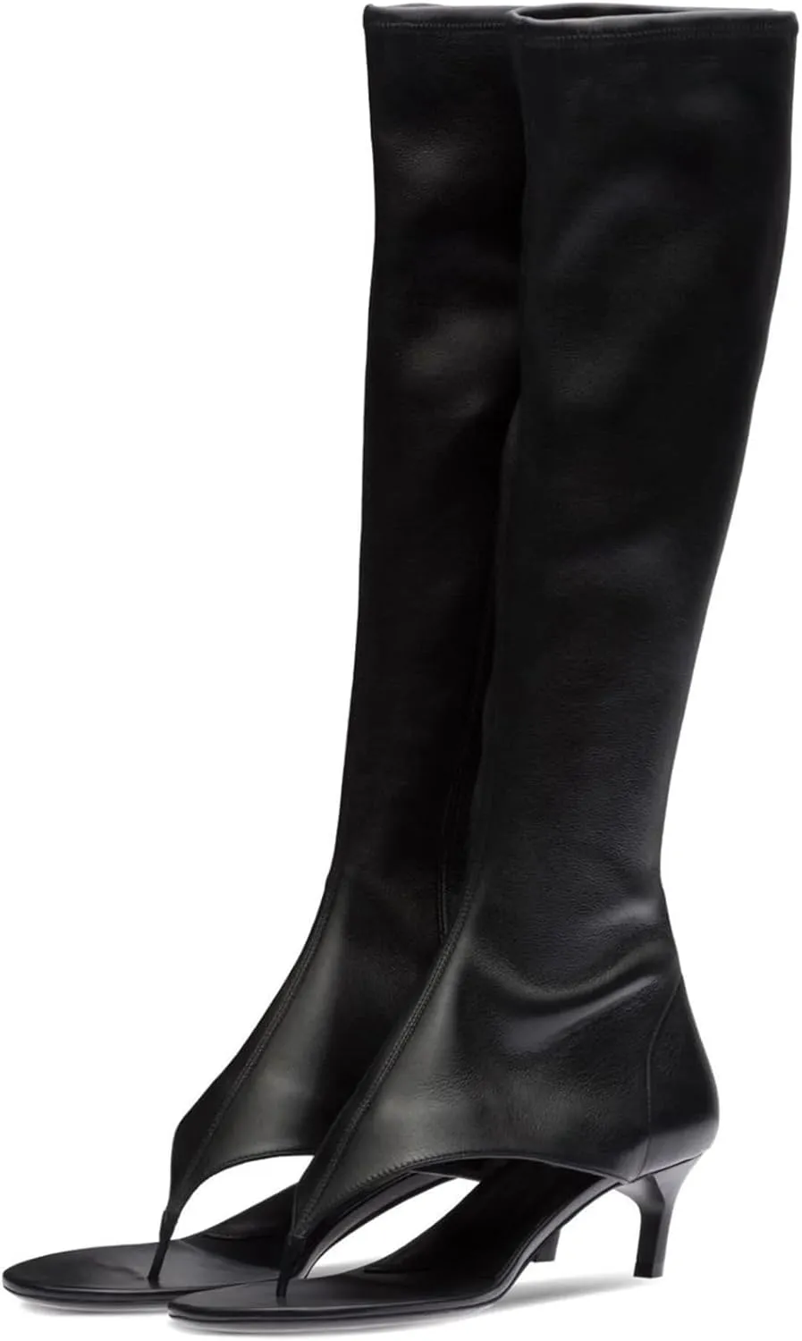 Kluolandi Women's Thong Style Open Toe Knee High Boots with Zipper Stretch Kitten Low Heel Tall Sandal Boots