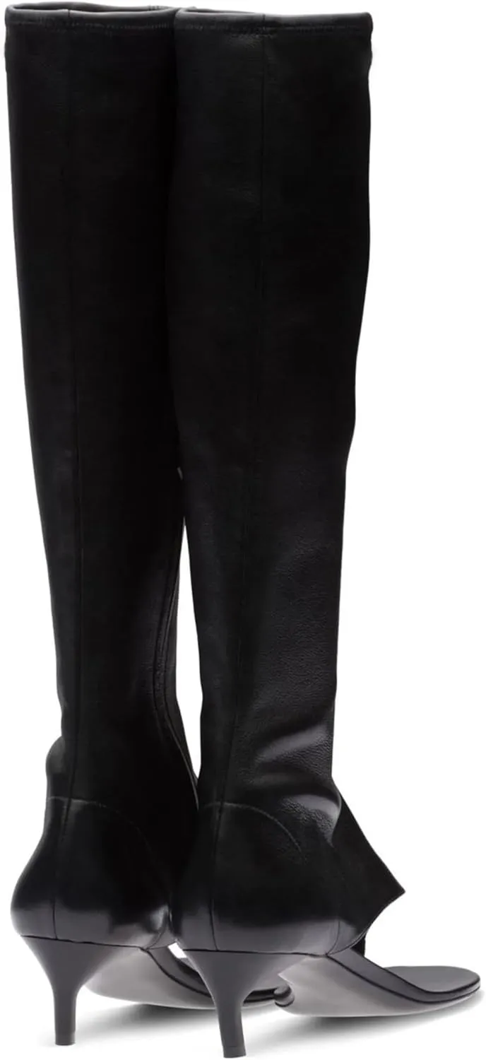 Kluolandi Women's Thong Style Open Toe Knee High Boots with Zipper Stretch Kitten Low Heel Tall Sandal Boots