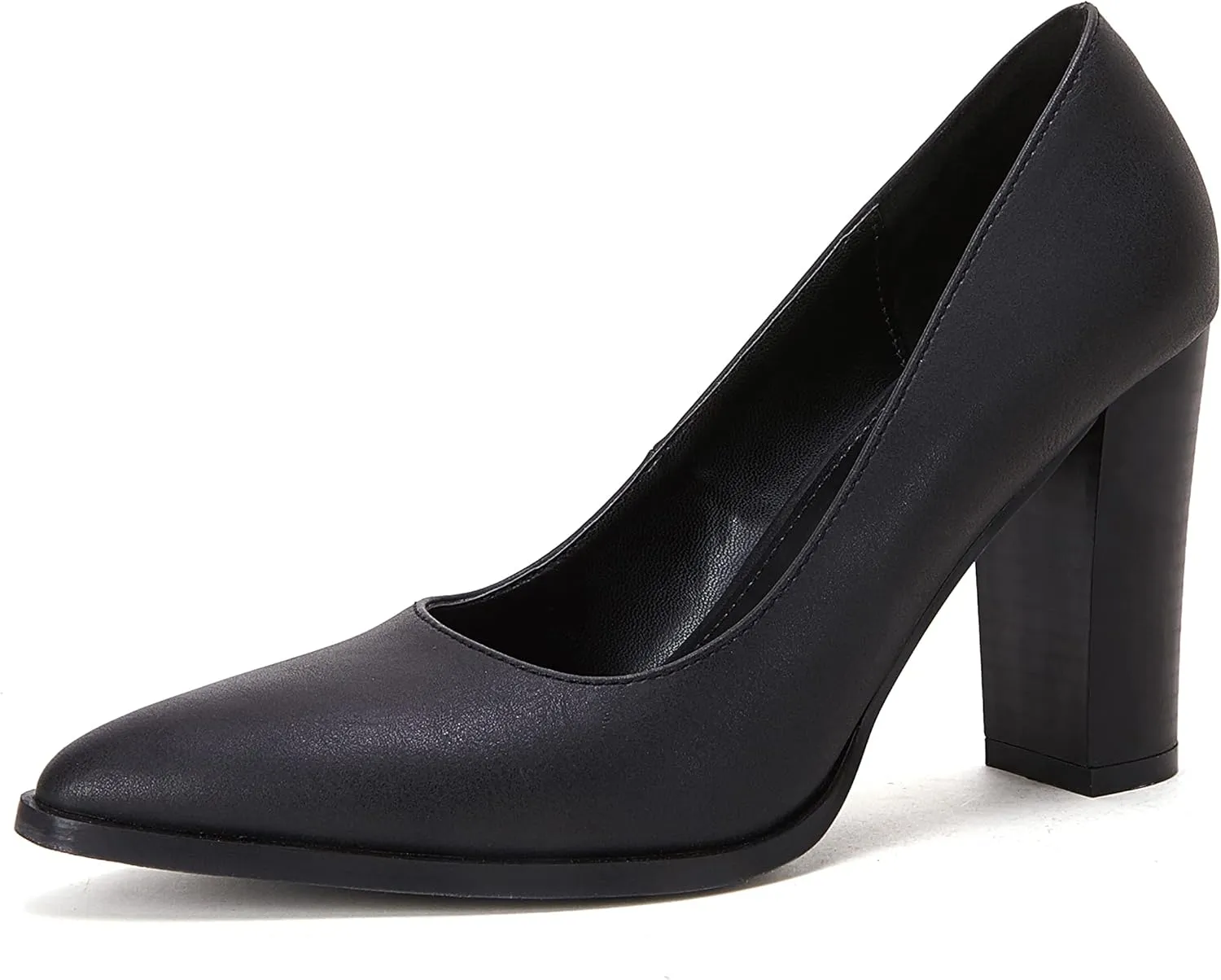 LAICIGO Women's Pointed Toe Pumps Chunky Block High Heel Slip On Dress Party Wedding Shoes