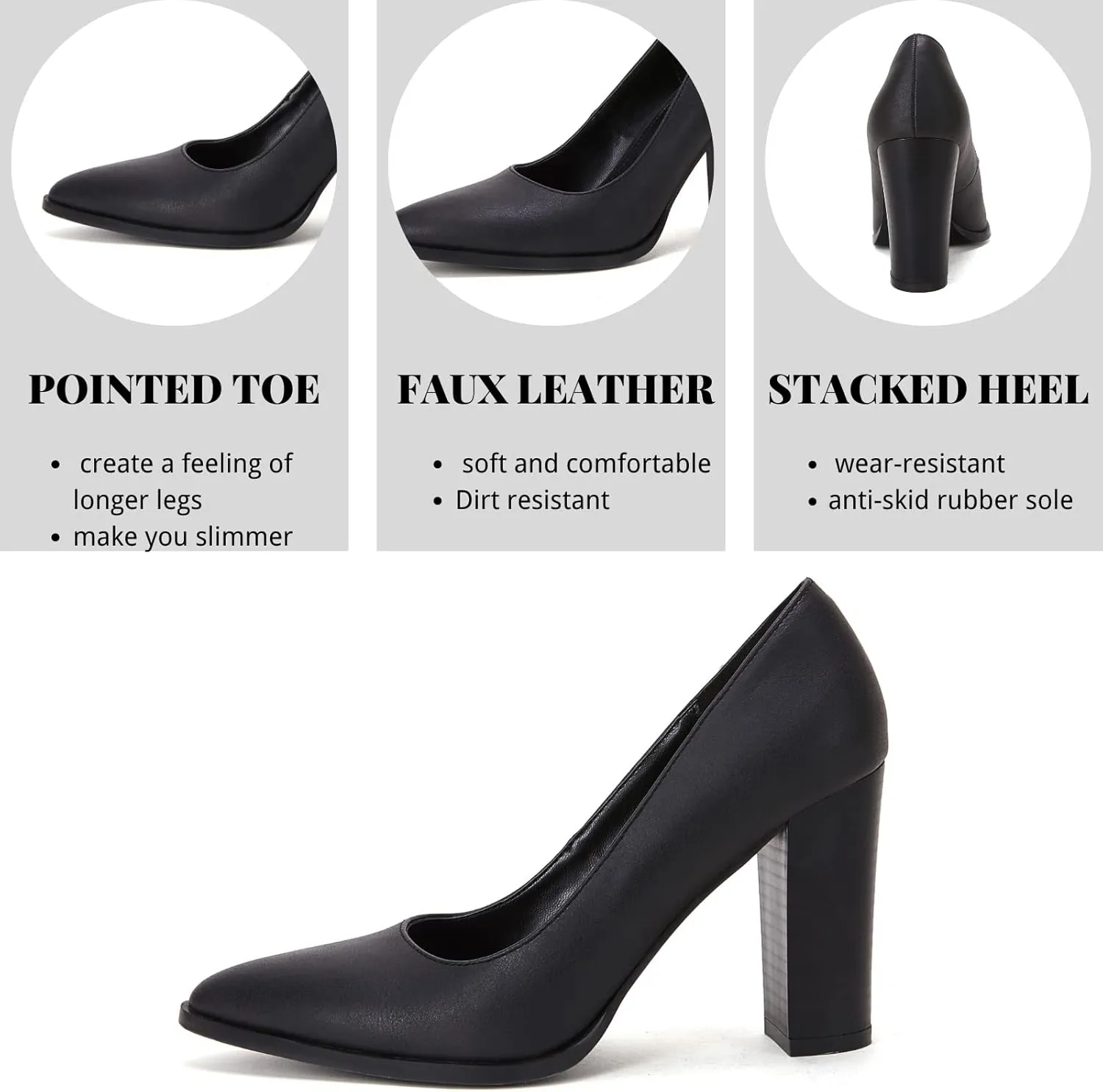 LAICIGO Women's Pointed Toe Pumps Chunky Block High Heel Slip On Dress Party Wedding Shoes